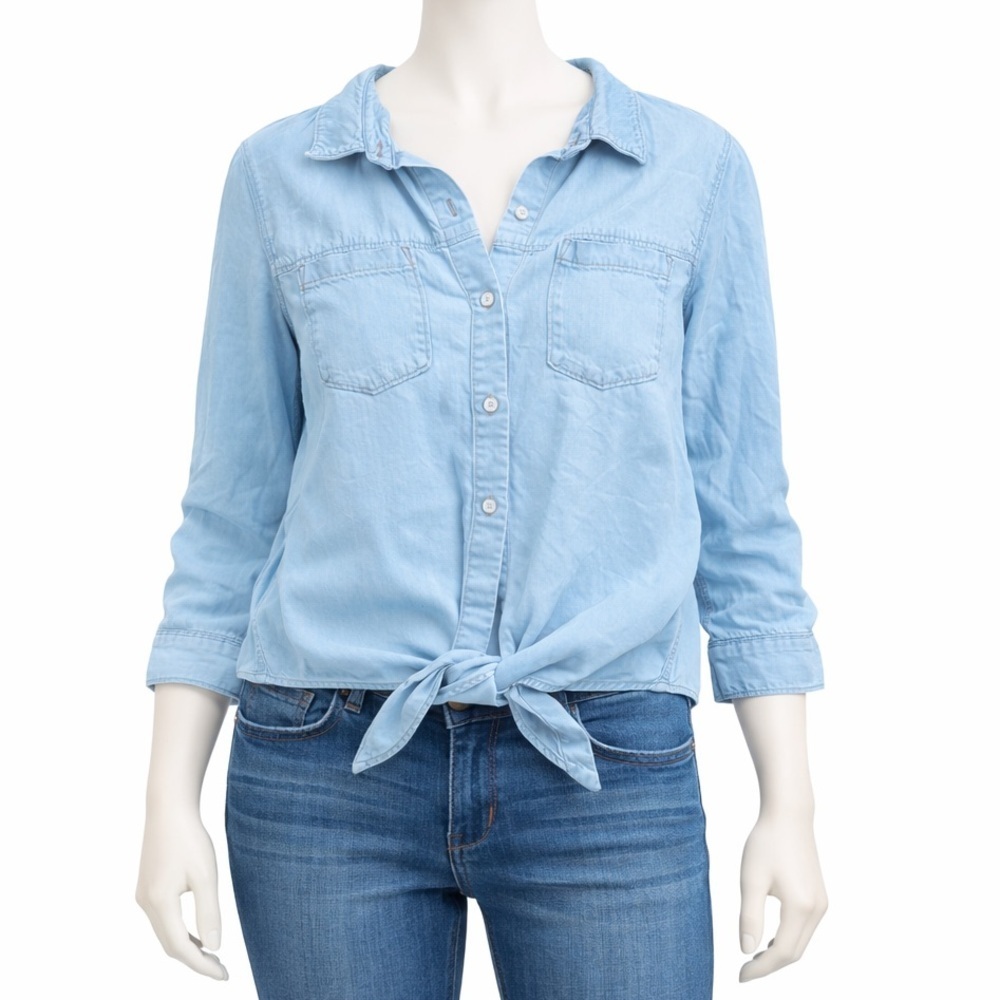 7 For All Mankind Light Blue Tie-Front Denim Shirt – Size S